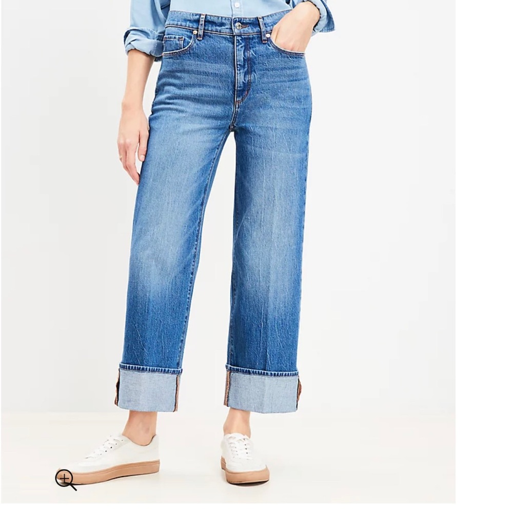 Loft high rise wide leg cuffed jeans